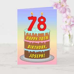 78th Birthday — Fun Cake & Candles, w/ Custom Name Card