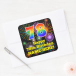 [ Thumbnail: 78th Birthday: Fun Fireworks Look, Rainbow # 78 Sticker ]