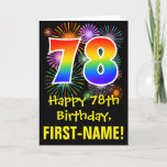 [ Thumbnail: 78th Birthday: Fun Fireworks Pattern + Rainbow 78 Card ]