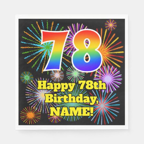 78th Birthday Fun Fireworks Pattern  Rainbow 78 Napkins