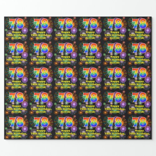 78th Birthday Fun Fireworks Rainbow Look  78 Wrapping Paper