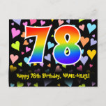 [ Thumbnail: 78th Birthday: Fun Hearts Pattern, Rainbow 78 Postcard ]
