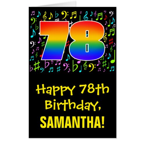 78th Birthday Fun Music Symbols  Rainbow  78 Card