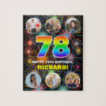 [ Thumbnail: 78th Birthday: Fun Rainbow #, Custom Name + Photos Jigsaw Puzzle ]