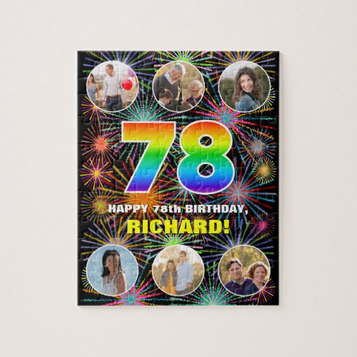 78th Birthday Fun Rainbow  Custom Name  Photos Jigsaw Puzzle