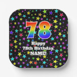 [ Thumbnail: 78th Birthday: Fun Stars Pattern and Rainbow “78” Paper Plates ]