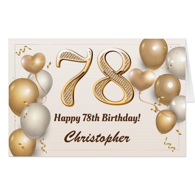 78th Birthday Gold Balloons Confetti Extra Large Card (Front Horizontal)