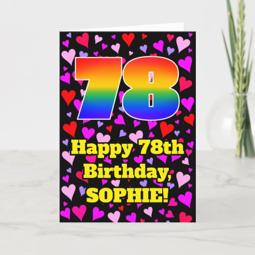 78th Birthday Loving Hearts Pattern Rainbow  78 Card