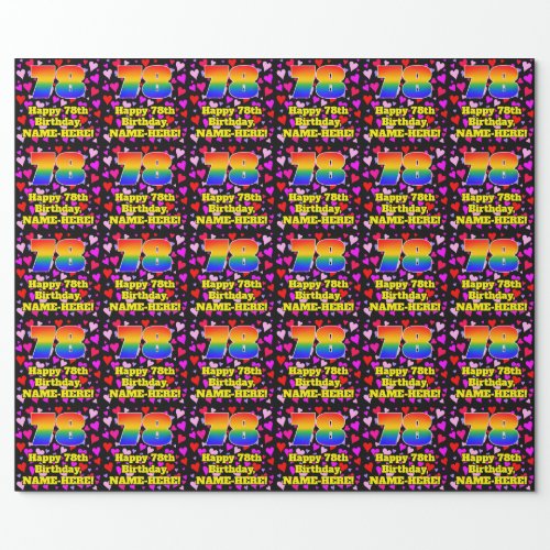 78th Birthday Loving Hearts Pattern Rainbow  78 Wrapping Paper