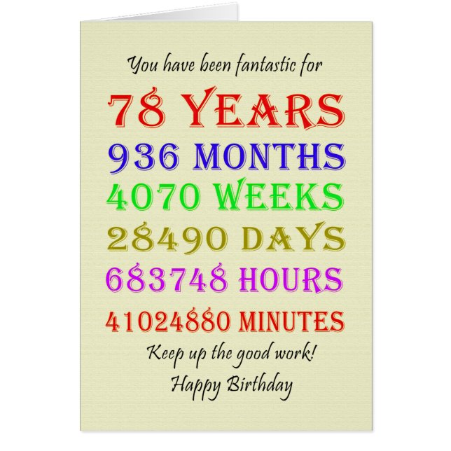 78th Birthday Milestones Cards (Front)