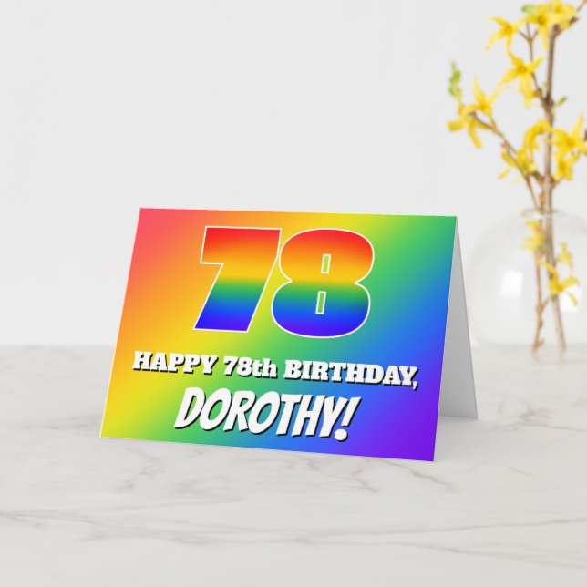 78th Birthday: Multicolored Rainbow Pattern # 78 Card (Yellow Flower)