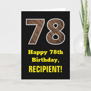 78th Birthday: Name, Faux Wood Grain Pattern "78" Card