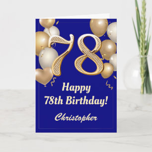 78th Birthday Navy Blue and Gold Balloons Confetti Card