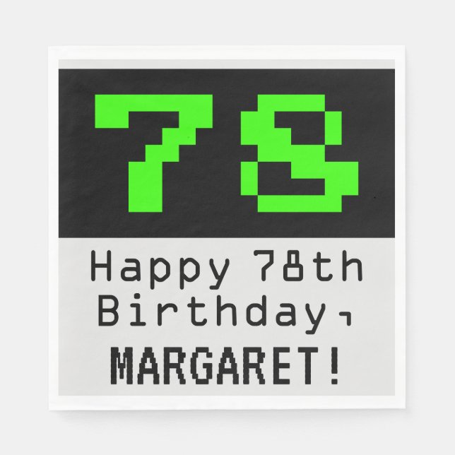78th Birthday - Nerdy / Geeky Style "78" & Name Napkins (Front)