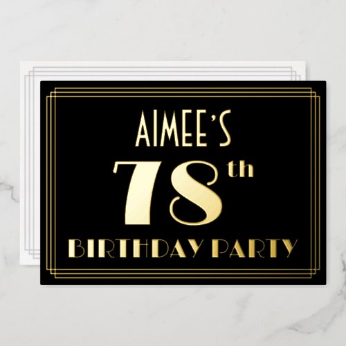 78th Birthday Party Art Deco Look 78 w Name Foil Invitation