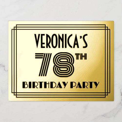 78th Birthday Party  Art Deco Style 78  Name Foil Invitation Postcard