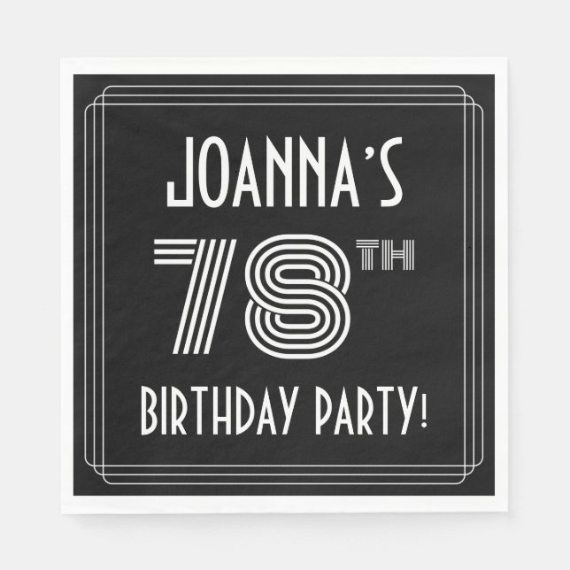 78th Birthday Party: Art Deco Style + Custom Name Napkins (Front)