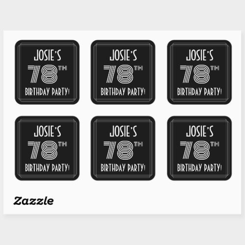 78th Birthday Party Art Deco Style  Custom Name Square Sticker