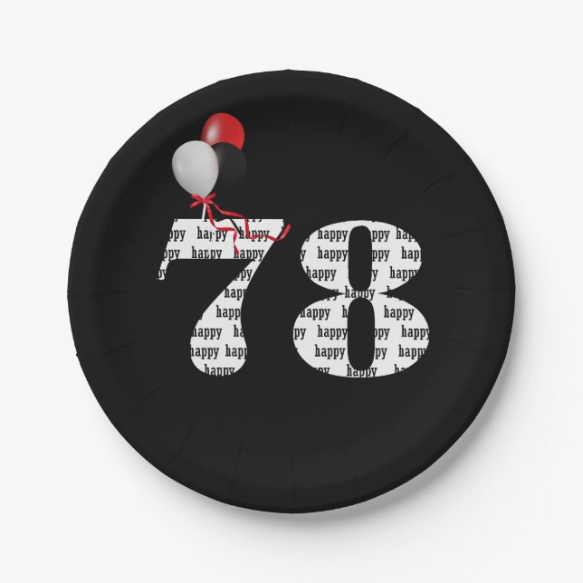 78th birthday party balloons paper plates (Front)