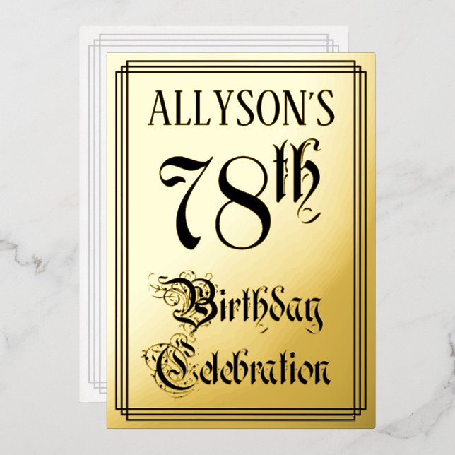 78th Birthday Party — Elegant Script + Custom Name Foil Invitation (Front/Back)