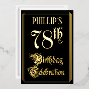 78th Birthday Party — Fancy Script & Custom Name Foil Invitation