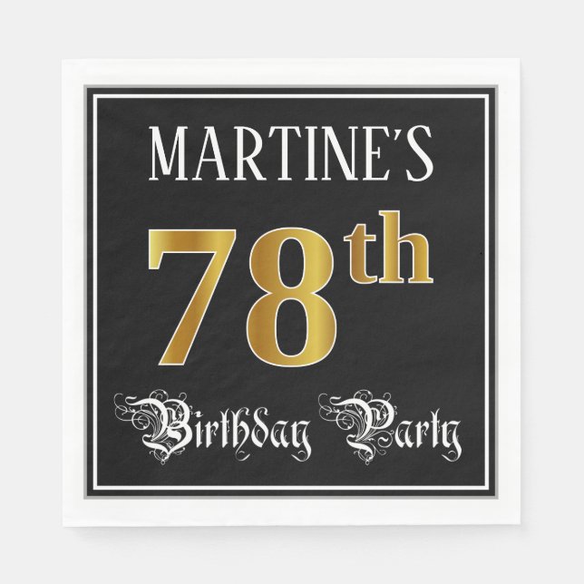 78th Birthday Party — Fancy Script, Faux Gold Look Napkins (Front)