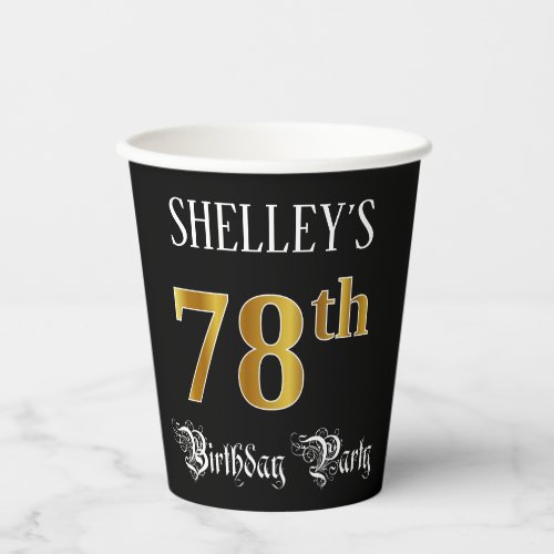 78th Birthday Party  Fancy Script Faux Gold Look Paper Cups