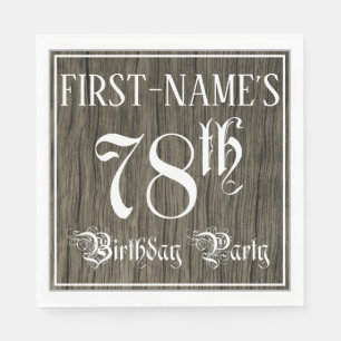 78th Birthday Party — Fancy Script, Faux Wood Look Napkins