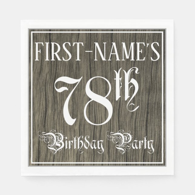 78th Birthday Party — Fancy Script, Faux Wood Look Napkins (Front)