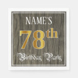 [ Thumbnail: 78th Birthday Party — Faux Gold & Faux Wood Looks Napkins ]