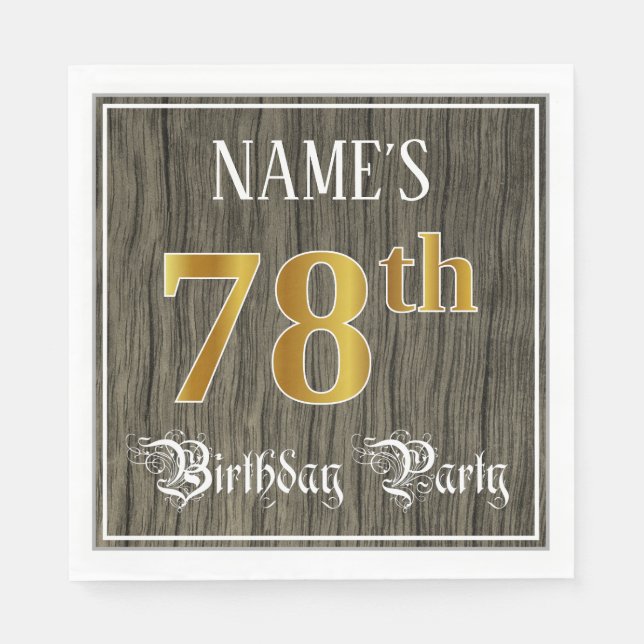 78th Birthday Party — Faux Gold & Faux Wood Looks Napkins (Front)