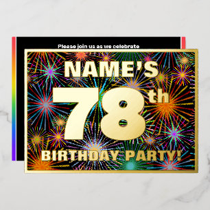 78th Birthday Party — Fun, Colorful Fireworks Look Foil Invitation