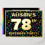 [ Thumbnail: 78th Birthday Party — Fun, Colorful Stars Pattern Invitation ]
