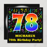 [ Thumbnail: 78th Birthday Party: Fun Music Symbols, Rainbow 78 Invitation ]