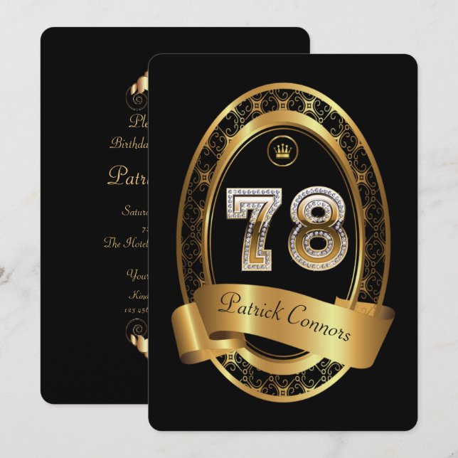 78th,birthday party woman man,elegant color invitation (Front/Back)