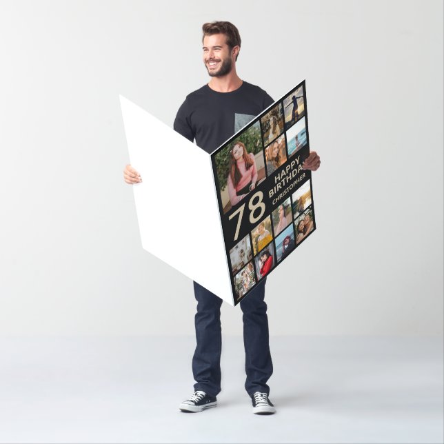 78th Birthday Photo Collage 13 Photos Black & Gold Card (In Situ)