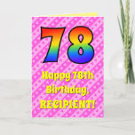 [ Thumbnail: 78th Birthday: Pink Stripes & Hearts, Rainbow # 78 Card ]