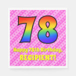 [ Thumbnail: 78th Birthday: Pink Stripes & Hearts, Rainbow # 78 Napkins ]