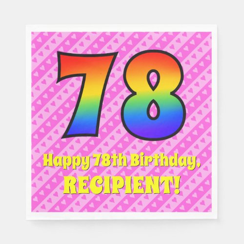 78th Birthday Pink Stripes  Hearts Rainbow  78 Napkins