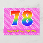 [ Thumbnail: 78th Birthday: Pink Stripes & Hearts, Rainbow 78 Postcard ]