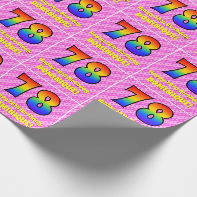 78th Birthday: Pink Stripes & Hearts, Rainbow # 78 Wrapping Paper (Corner)