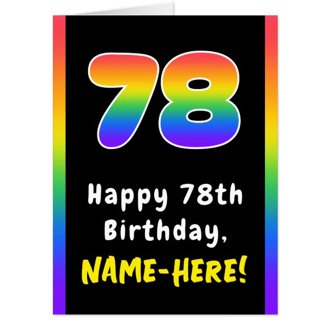 78th Birthday: Rainbow Spectrum # 78, Custom Name Card (Front)