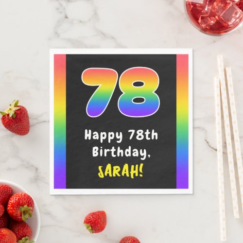 78th Birthday Rainbow Spectrum  78 Custom Name Napkins