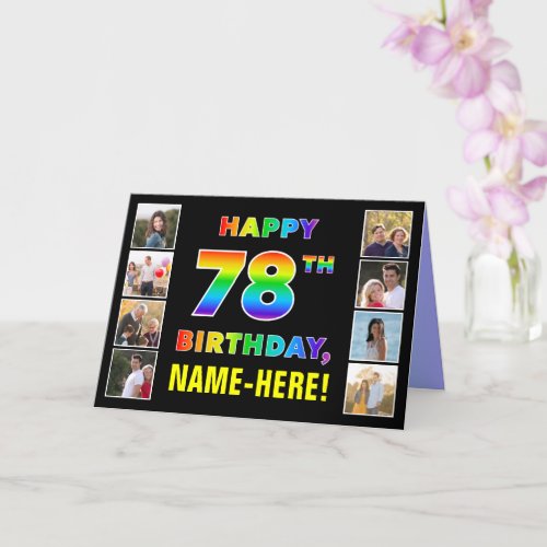 78th Birthday Rainbow Text Custom Photos  Name Card