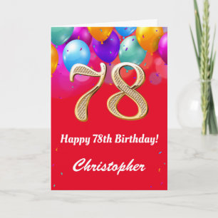 78th Birthday Red and Gold Colorful Balloons Card