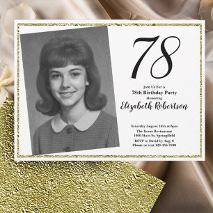 78th Custom Photo White and Gold Invitation