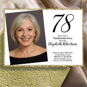 78th Custom Photo White and Gold Invitation