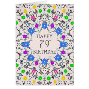 79th Birthday Abstract Flowers Cards
