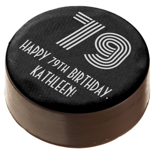 79th Birthday - Art Deco Inspired Look "79", Name Chocolate Covered Oreo (Angled)
