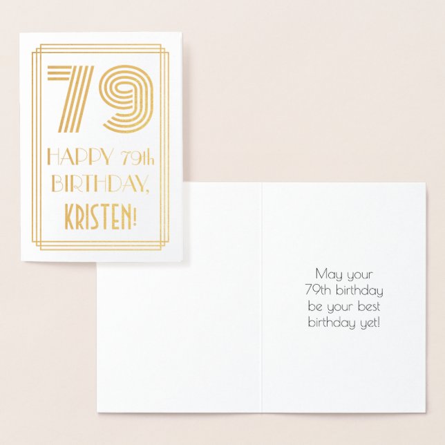 79th Birthday - Art Deco Inspired Look "79" & Name Foil Card (Display)